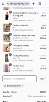 BROOKEBUMP20 coupon verification screenshot