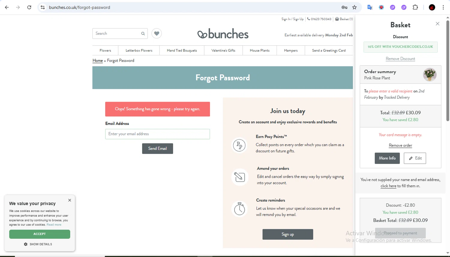 Bunches promo code screenshot showing code VC10 applied at Bunches checkout page. Uploaded by SimplyCodes community member Francisco01 on Jan 31, 2026