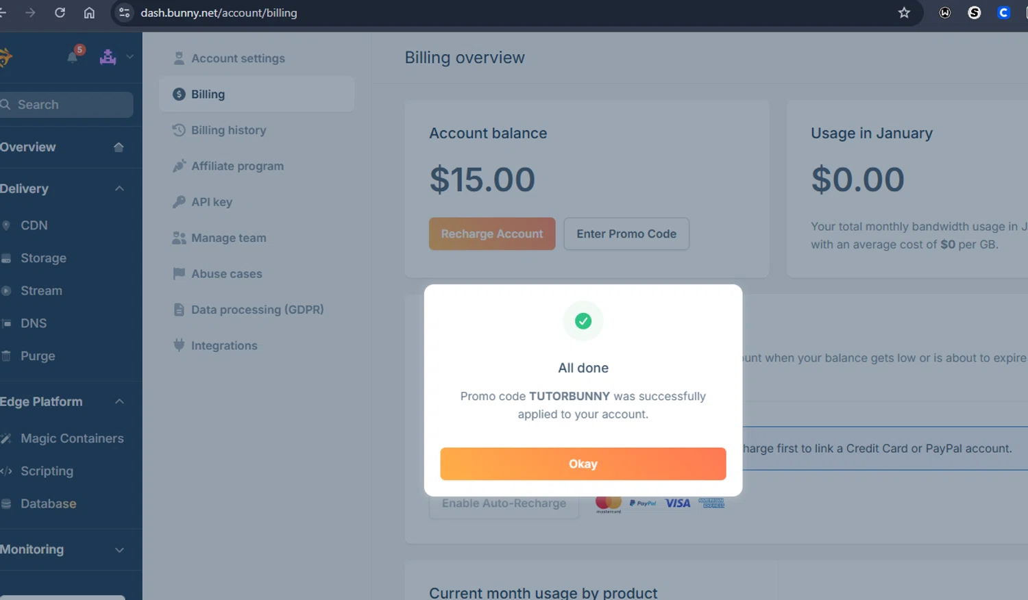 Bunny promo code screenshot showing code TUTORBUNNY applied at Bunny checkout page. Uploaded by SimplyCodes community member Jmhernand1 on Jan 28, 2026