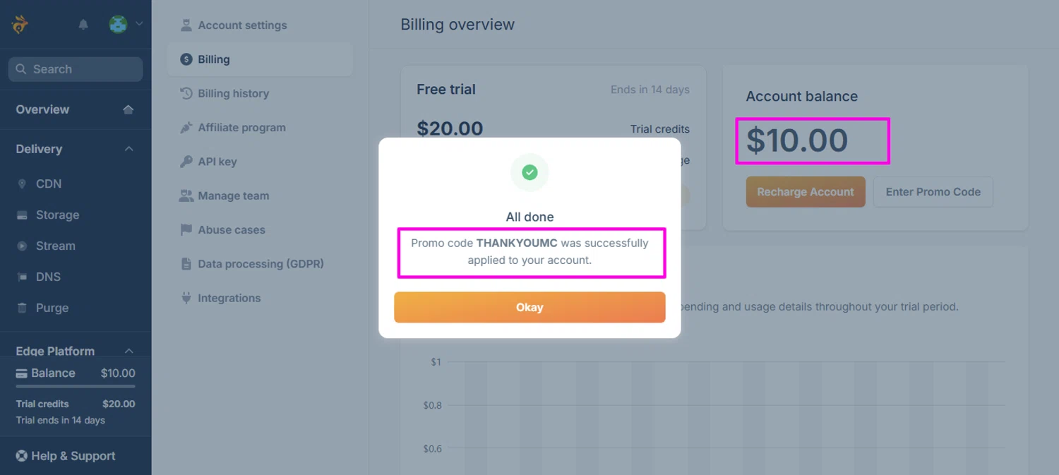 Bunny promo code screenshot showing code THANKYOUMC applied at Bunny checkout page. Uploaded by SimplyCodes community member mrdarcy on Aug 14, 2025
