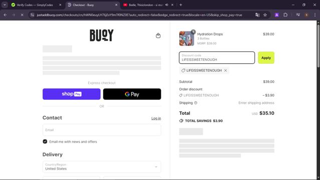 Buoy checkout page showing Buoy promo code box | Screenshot taken by SimplyCodes community member on Jul 15, 2025