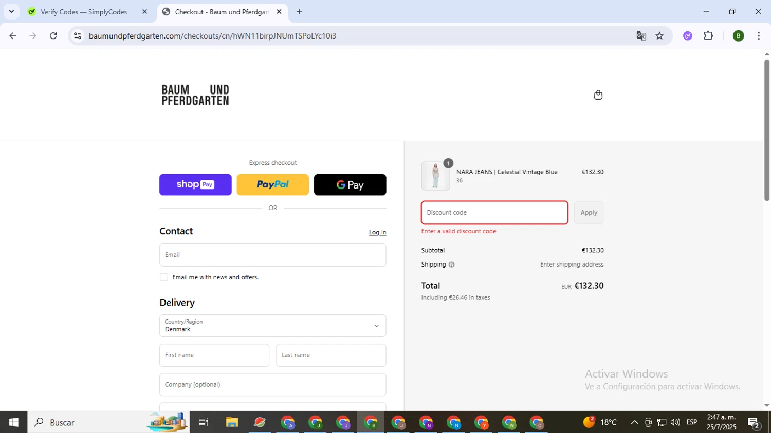 Baum und Pferdgarten promo code screenshot showing code FAMILYSALE applied at Baum und Pferdgarten checkout page. Uploaded by SimplyCodes community member SaleVirtuoso5993 on Jul 25, 2025
