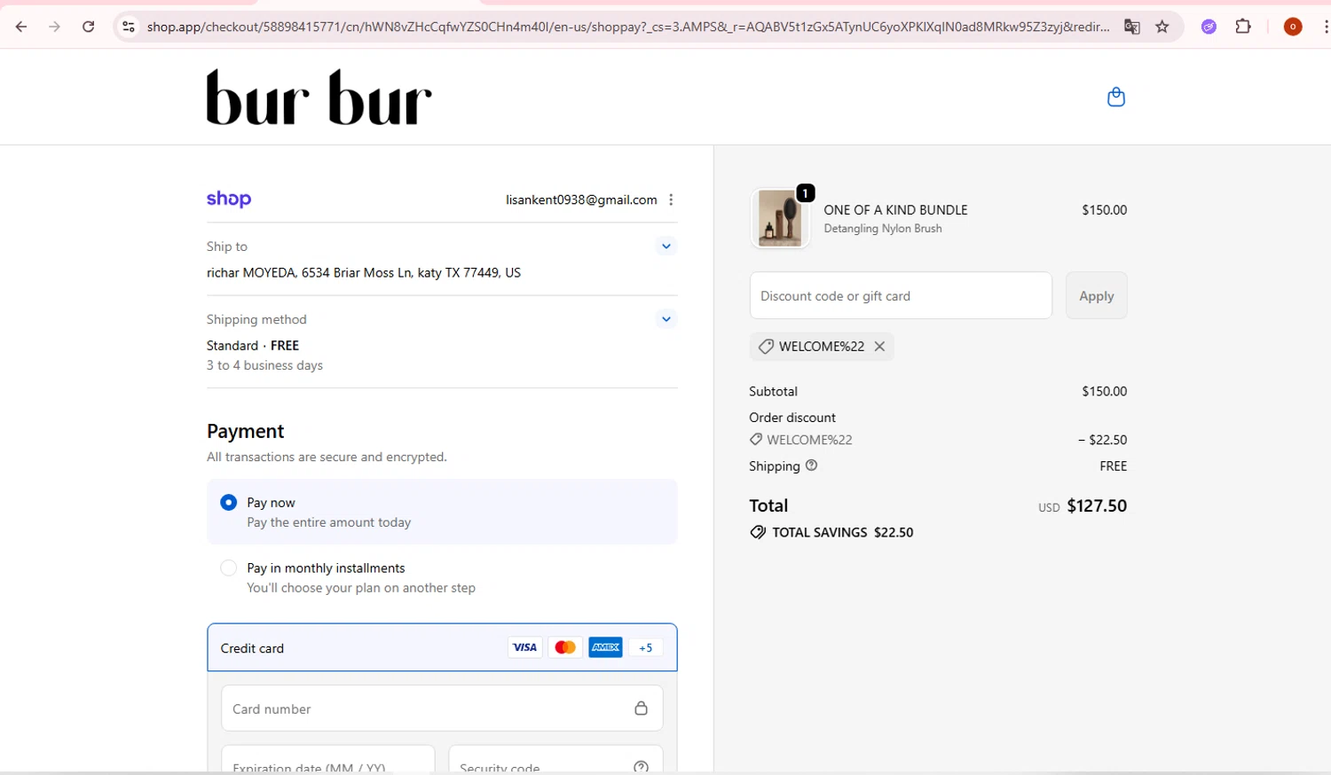 Bur Bur Botanical Hair Oil checkout page showing Bur Bur Botanical Hair Oil promo code box | Screenshot taken by SimplyCodes community member on Feb 18, 2026