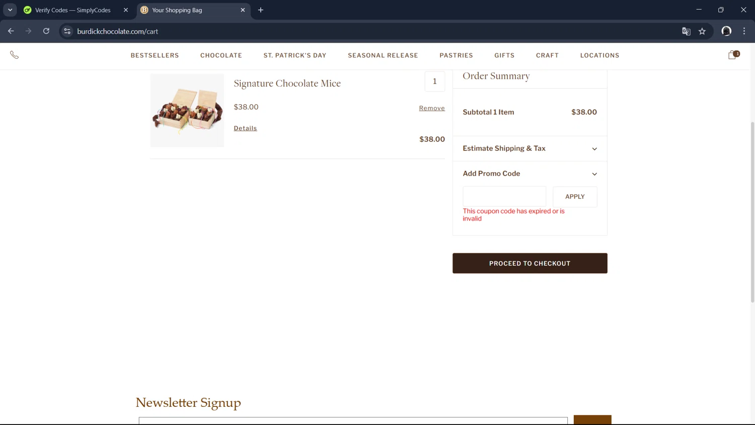 Burdick Chocolate promo code screenshot showing code FIXED15 applied at Burdick Chocolate checkout page. Uploaded by SimplyCodes community member Teresa on Feb 24, 2025