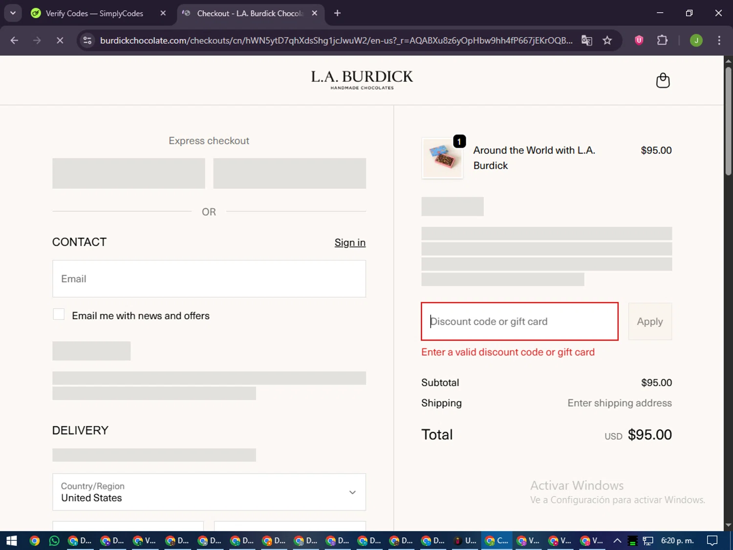 Burdick Chocolate promo code screenshot showing code sale15 applied at Burdick Chocolate checkout page. Uploaded by SimplyCodes community member LilBaby on Dec 2, 2025