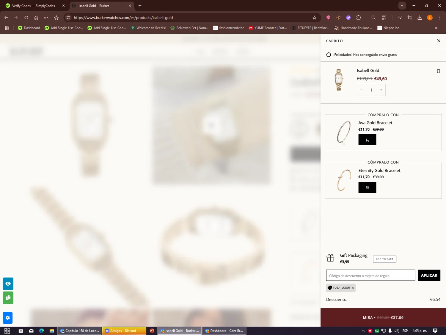 Burker discount code screenshot showing code TUBA_UGUR applied at Burker checkout page. Uploaded by SimplyCodes community member Alalee on Dec 23, 2025