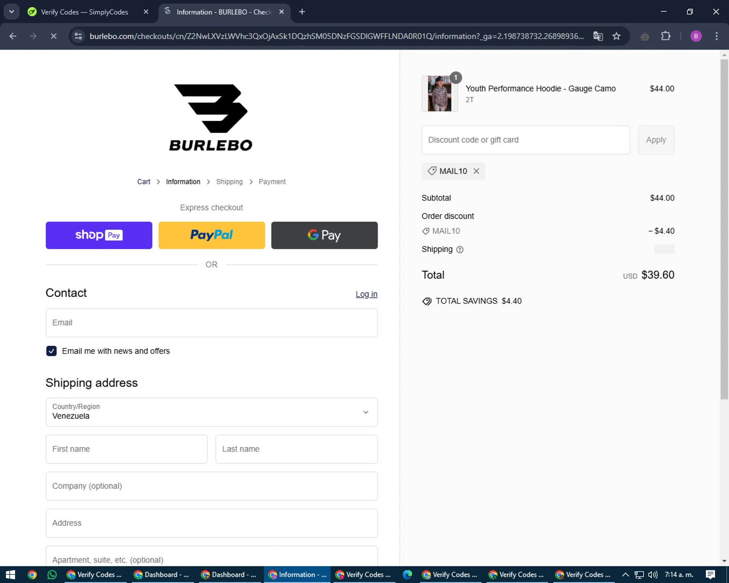 Burlebo discount code screenshot showing code MAIL10 applied at Burlebo checkout page. Uploaded by SimplyCodes community member travisscott on Feb 18, 2025