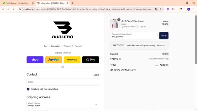 Burlebo checkout page showing Burlebo discount code box | Screenshot taken by SimplyCodes community member on Aug 31, 2025