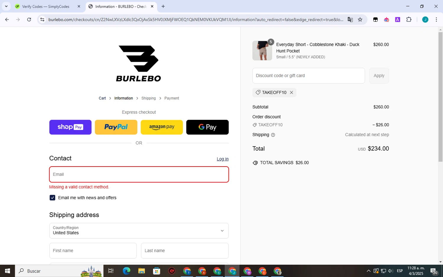 Burlebo discount code screenshot showing code TAKEOFF10 applied at Burlebo checkout page. Uploaded by SimplyCodes community member VictoriousSpotter751 on Mar 4, 2025