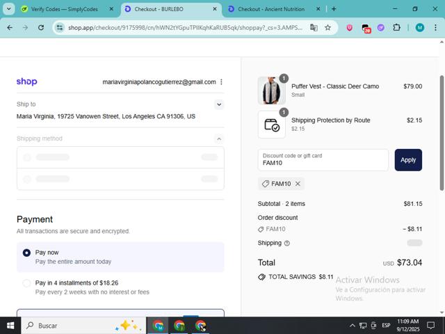Burlebo checkout page showing Burlebo discount code box | Screenshot taken by SimplyCodes community member on Sep 12, 2025