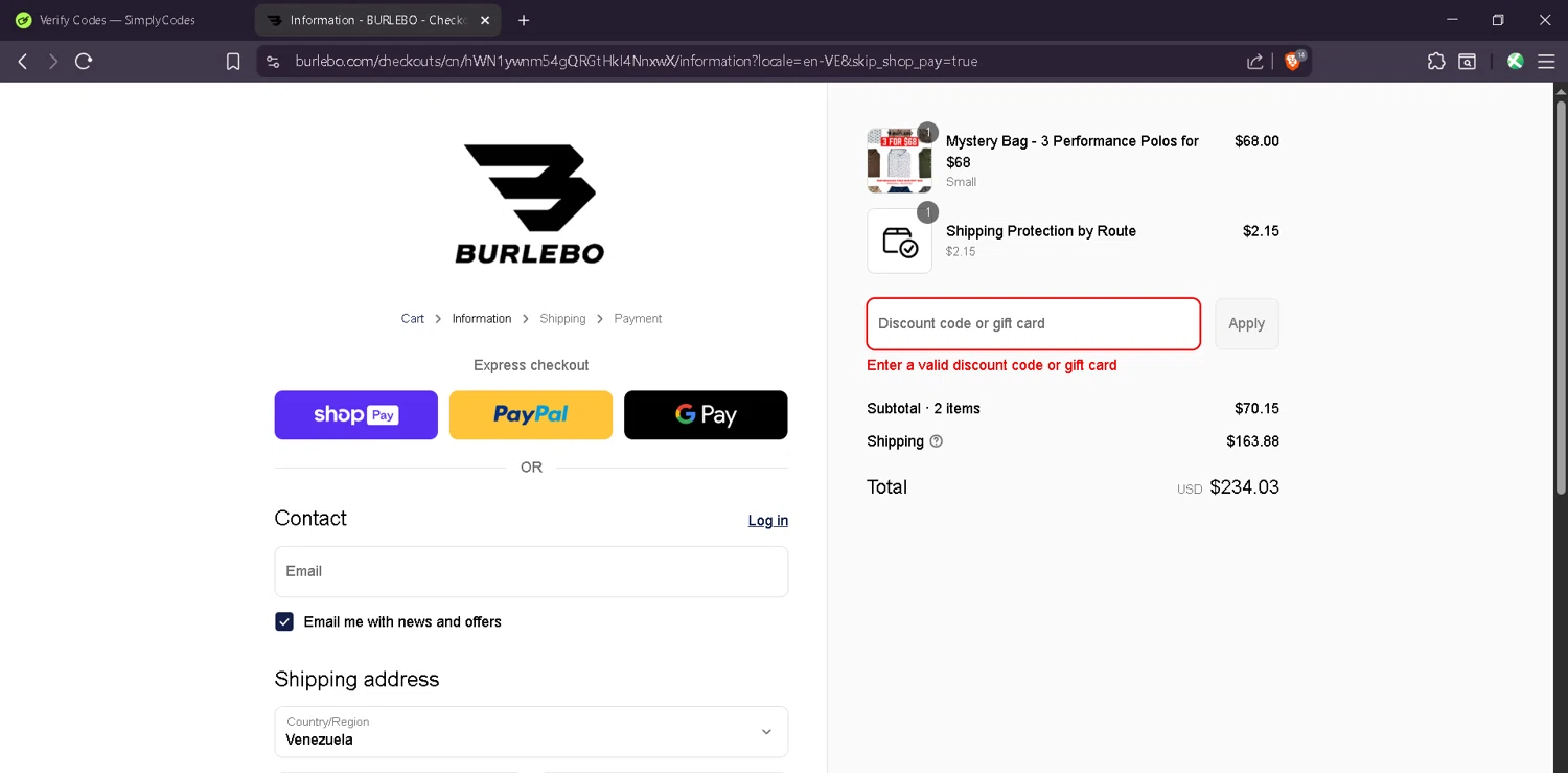 Burlebo discount code screenshot showing code Sorry20 applied at Burlebo checkout page. Uploaded by SimplyCodes community member Estefani4 on Aug 19, 2025