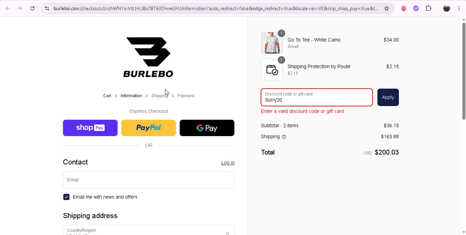 Burlebo discount code screenshot showing code Sorry20 applied at Burlebo checkout page. Uploaded by SimplyCodes community member JASTIFY on Aug 14, 2025