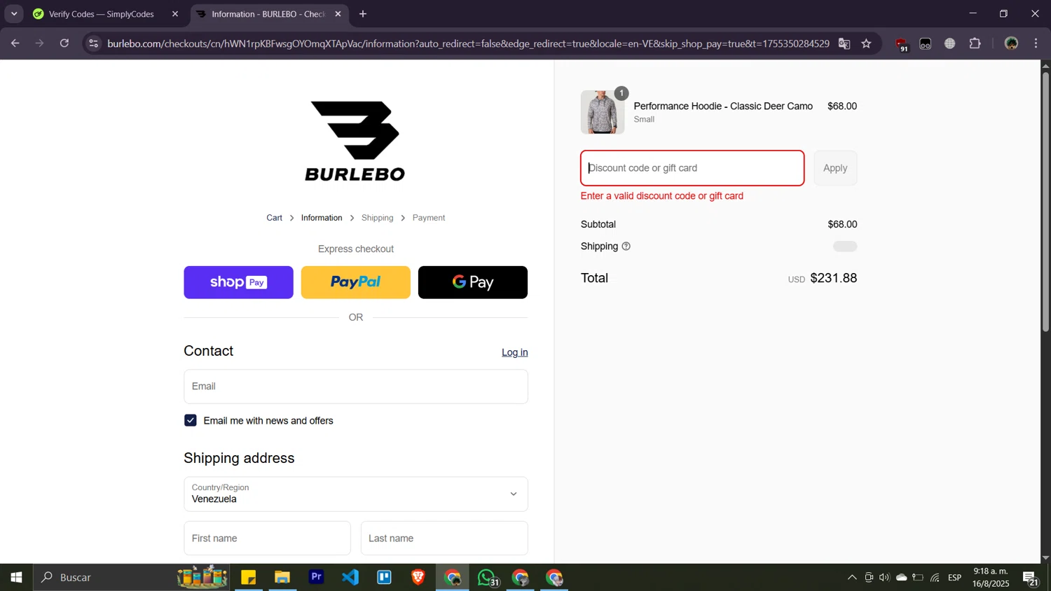 Burlebo discount code screenshot showing code Sorry20 applied at Burlebo checkout page. Uploaded by SimplyCodes community member Moisesdk0 on Aug 16, 2025