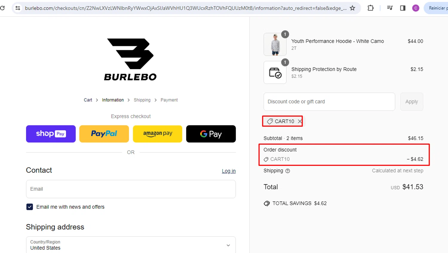 Burlebo discount code screenshot showing code CART10 applied at Burlebo checkout page. Uploaded by SimplyCodes community member nileskamarcano on Apr 16, 2025
