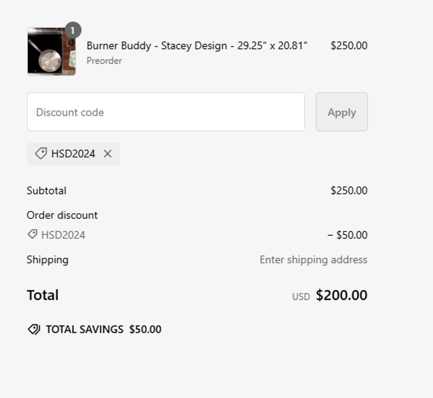 Burner Buddy checkout page showing Burner Buddy promo code box | Screenshot taken by SimplyCodes community member on Dec 5, 2024