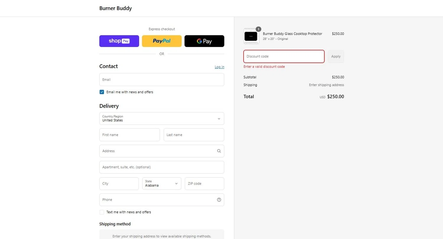 Burner Buddy promo code screenshot showing code JLY42025 applied at Burner Buddy checkout page. Uploaded by SimplyCodes community member TOTONEROFL on Jul 9, 2025