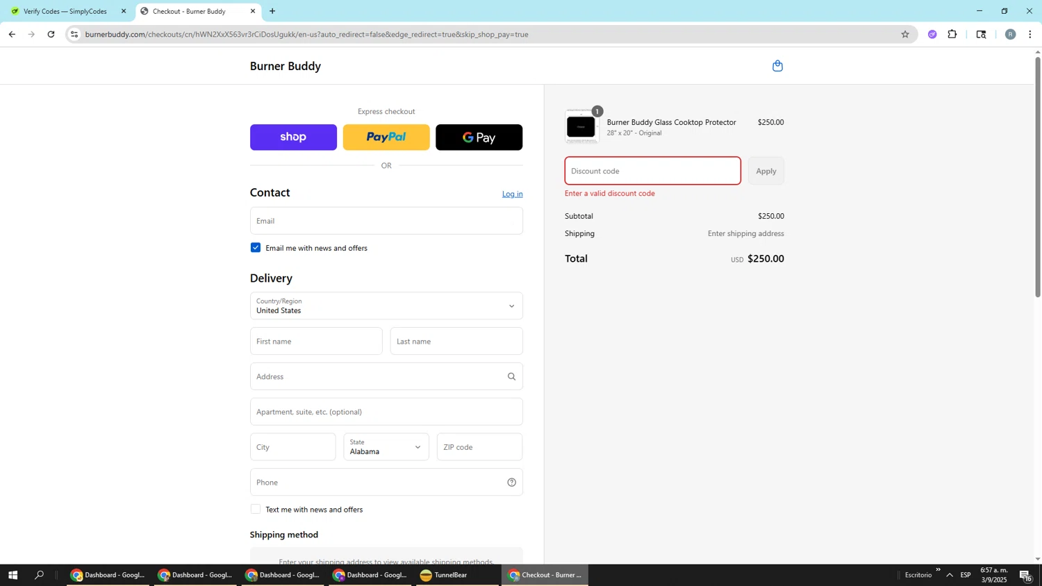 Burner Buddy promo code screenshot showing code LABORDAY2025 applied at Burner Buddy checkout page. Uploaded by SimplyCodes community member Piolin on Sep 3, 2025