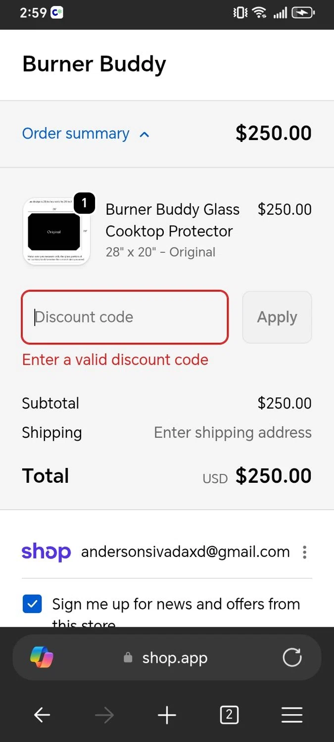 Burner Buddy promo code screenshot showing code XMAS2025 applied at Burner Buddy checkout page. Uploaded by SimplyCodes community member Xx_Cogeburras3000_xX on Jan 4, 2026