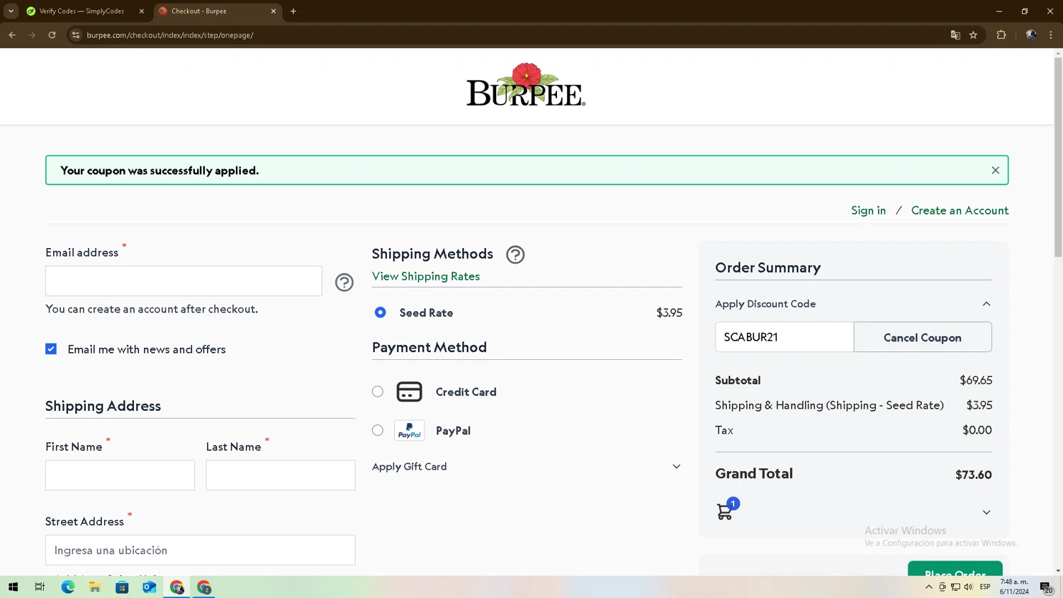 where to use Burpee promo code box