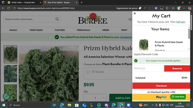 Burpee checkout page showing Burpee discount code box | Screenshot taken by SimplyCodes community member on Sep 2, 2025