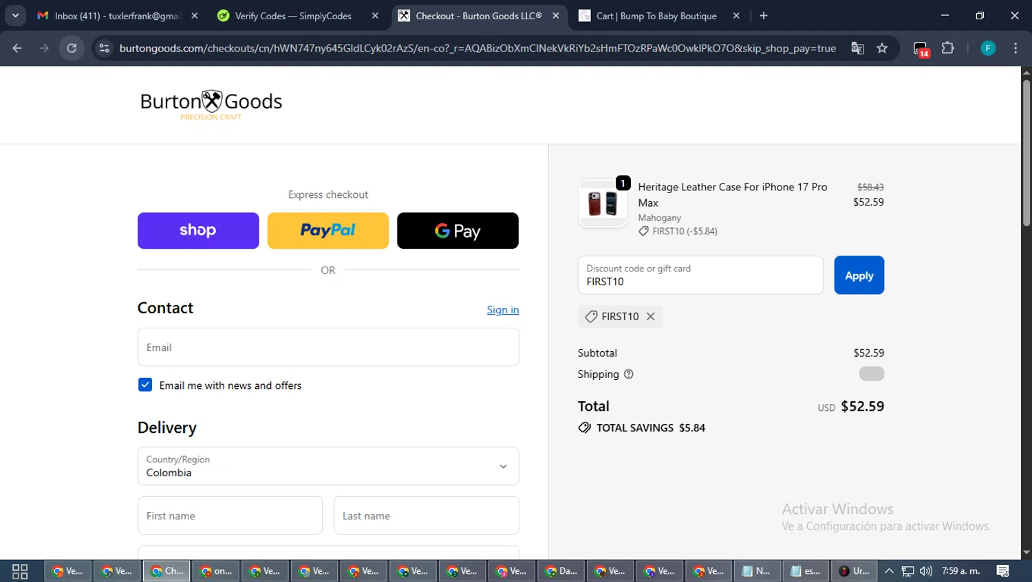Burton Goods checkout page showing Burton Goods promo code box | Screenshot taken by SimplyCodes community member on Dec 31, 2025