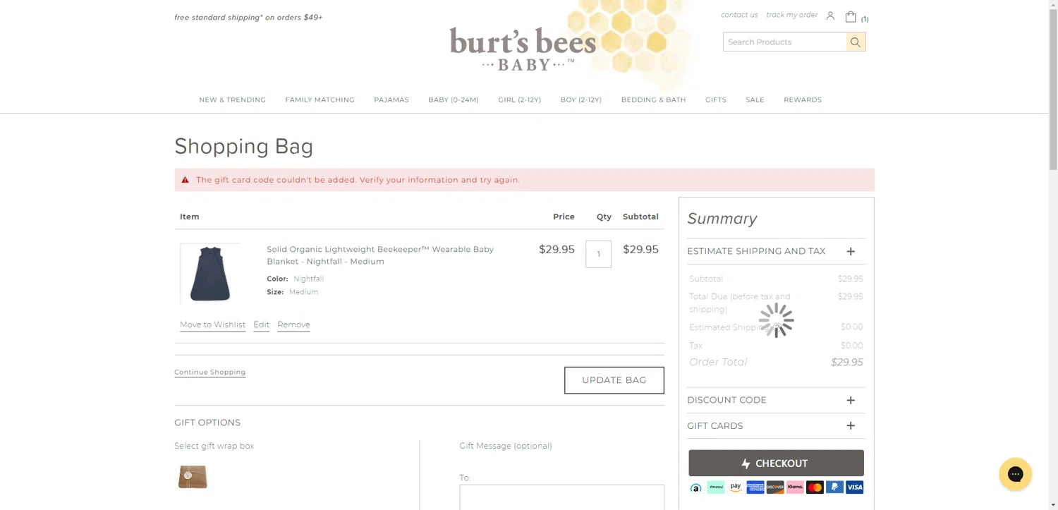 Burt's Bees Baby discount code screenshot showing code COUPONCAUSEBBB applied at Burt's Bees Baby checkout page. Uploaded by SimplyCodes community member VictoriousFinder4393 on May 5, 2025