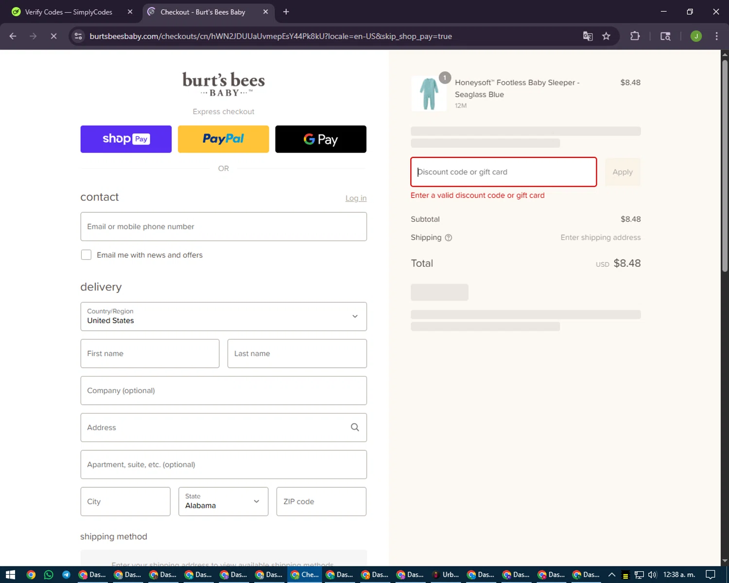 Burt's Bees Baby discount code screenshot showing code HONEYSOFT30 applied at Burt's Bees Baby checkout page. Uploaded by SimplyCodes community member LilBaby on Aug 28, 2025