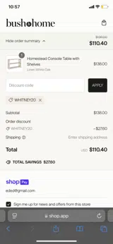 WHITNEY20 coupon verification screenshot