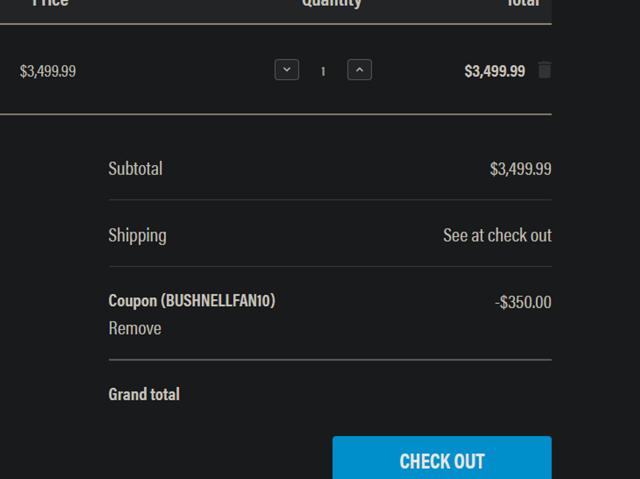 Bushnell Golf checkout page showing Bushnell Golf coupon code box | Screenshot taken by SimplyCodes community member on May 21, 2025