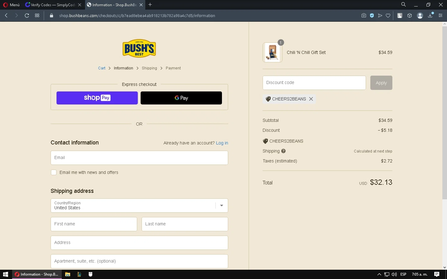 Bush's Best checkout page showing Bush's Best promo code box | Screenshot taken by SimplyCodes community member on Sep 7, 2022
