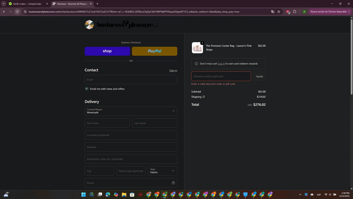 Business & Pleasure discount code screenshot showing code bfsale30 applied at Business & Pleasure checkout page. Uploaded by SimplyCodes community member CrownPioneer7057 on Dec 4, 2025