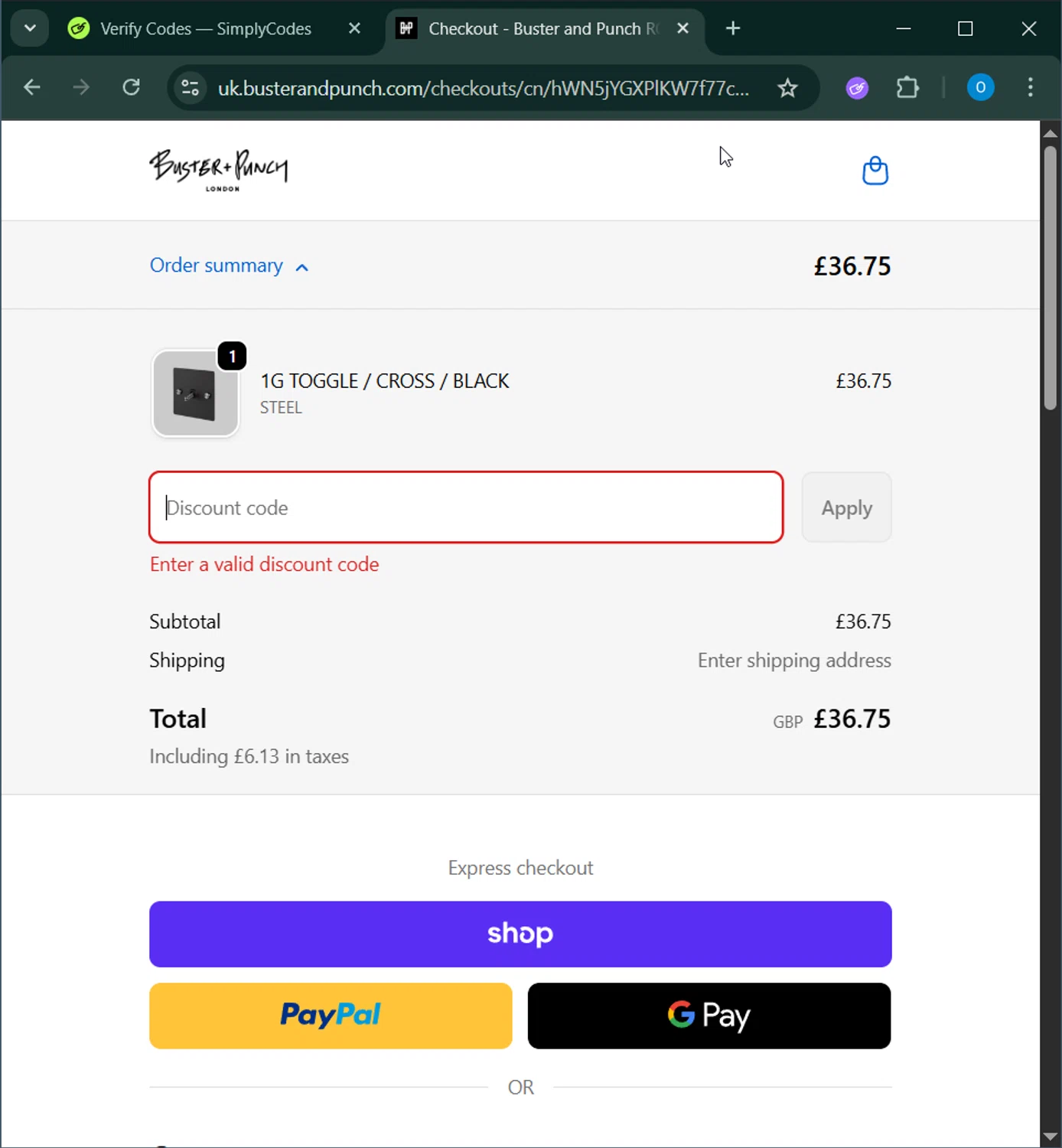 Buster + Punch promo code screenshot showing code SPECIAL15 applied at Buster + Punch checkout page. Uploaded by SimplyCodes community member GoldChaser6627 on Nov 26, 2025