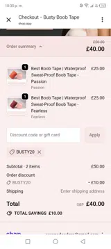 BUSTY20 coupon verification screenshot