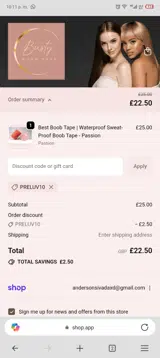 PRELUV10 coupon verification screenshot
