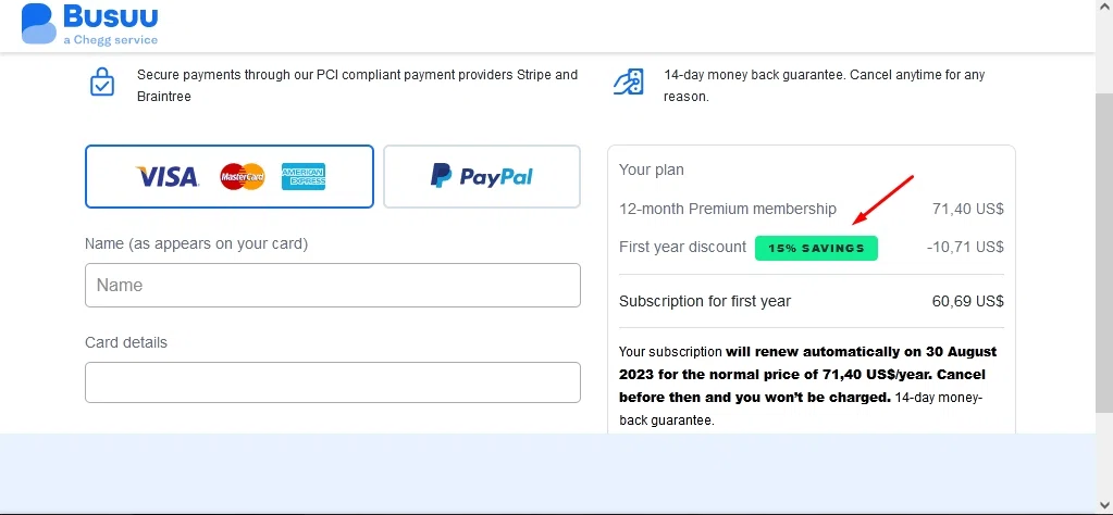 where to use Busuu promo code box