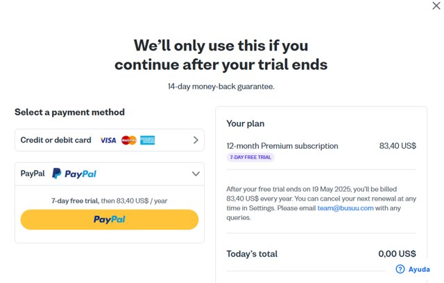 Busuu checkout page showing Busuu promo code box | Screenshot taken by SimplyCodes community member on May 13, 2025