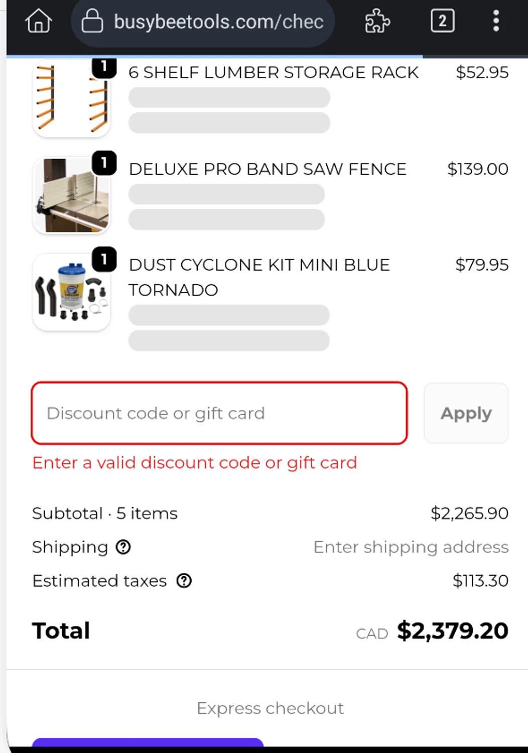 Busy Bee Tools coupon code screenshot showing code blue15 applied at Busy Bee Tools checkout page. Uploaded by SimplyCodes community member nerimarsantaella on Oct 13, 2025