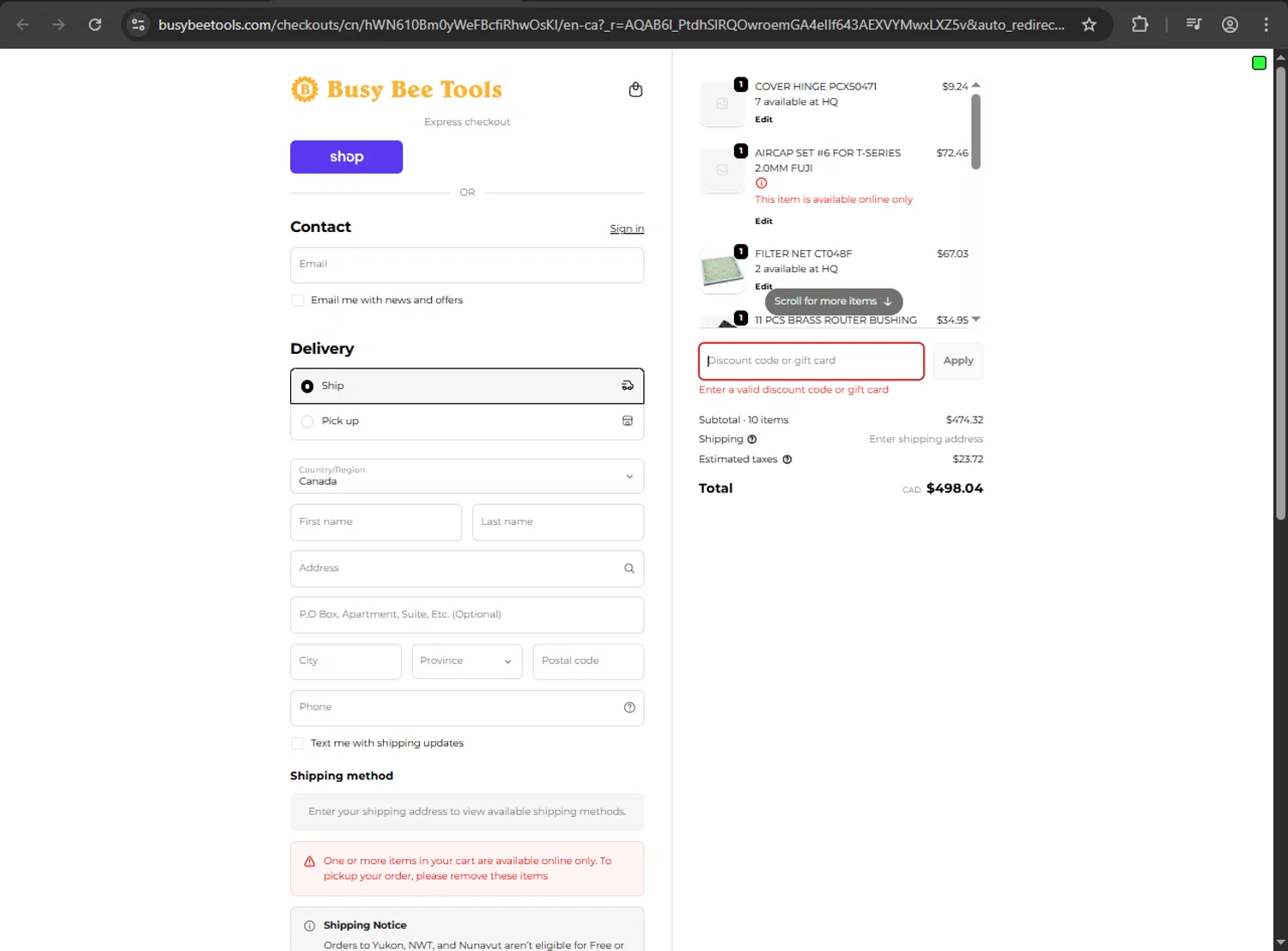 Busy Bee Tools coupon code screenshot showing code BF10 applied at Busy Bee Tools checkout page. Uploaded by SimplyCodes community member VictoriousDefender1681 on Dec 3, 2025