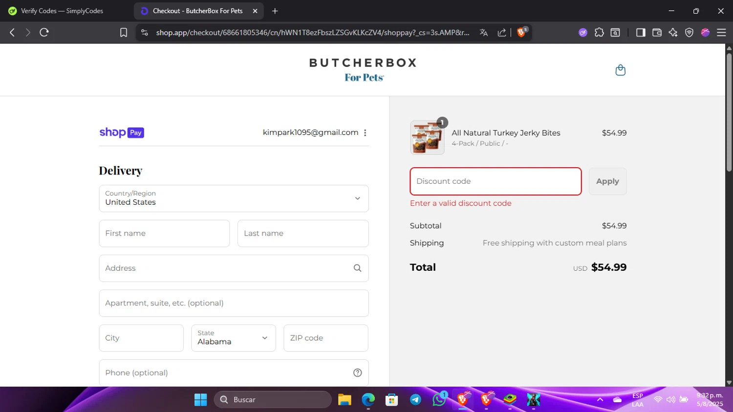 ButcherBox For Pets promo code screenshot showing code loyal30 applied at ButcherBox For Pets checkout page. Uploaded by SimplyCodes community member Pinkicuat on Aug 6, 2025
