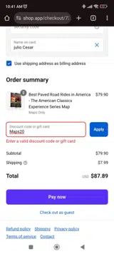 Maps20 coupon verification screenshot
