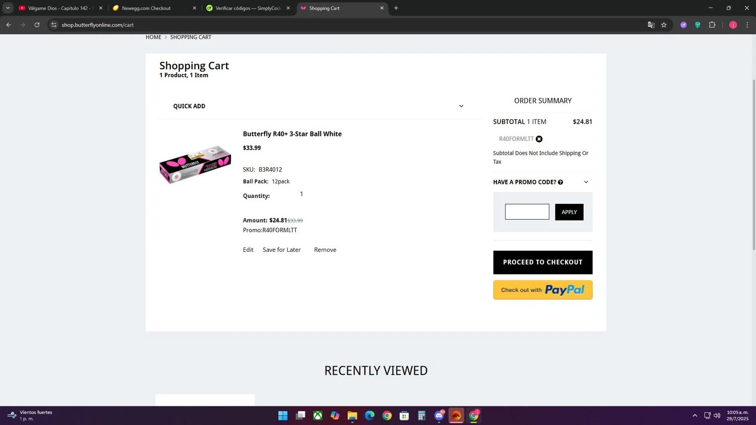 Butterfly Online promo code screenshot showing code R40FORMLTT applied at Butterfly Online checkout page. Uploaded by SimplyCodes community member CoinRanger3407 on Jul 29, 2025