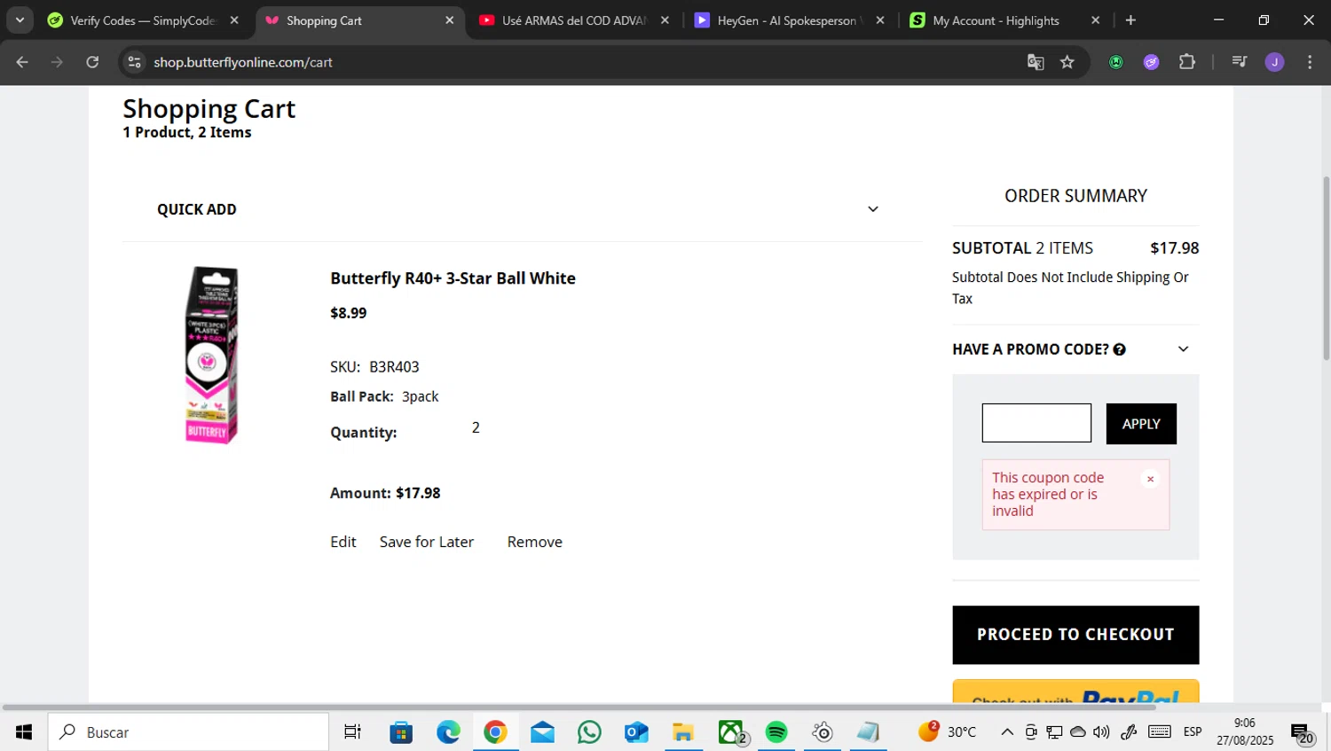 Butterfly Online promo code screenshot showing code R40FORMLTT applied at Butterfly Online checkout page. Uploaded by SimplyCodes community member ENCARAMESSI on Aug 27, 2025