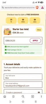 GBBLOG20 coupon verification screenshot