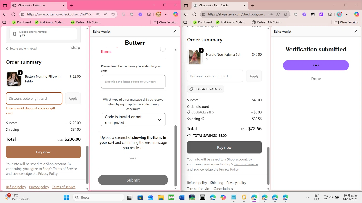 Butterr promo code screenshot showing code NBMCOVER applied at Butterr checkout page. Uploaded by SimplyCodes community member MightyCaptain387 on Nov 15, 2025