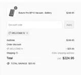 WELCOME10 coupon verification screenshot