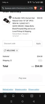 WELCOME coupon verification screenshot