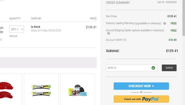 Buy Auto Parts checkout page showing Buy Auto Parts promo code box | Screenshot taken by SimplyCodes community member on Apr 24, 2024