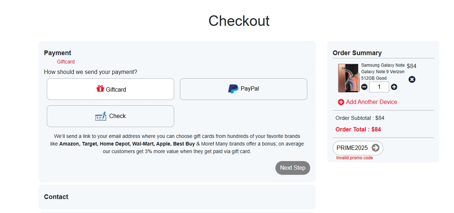 Buyback Boss promo code screenshot showing code PRIME2025 applied at Buyback Boss checkout page. Uploaded by SimplyCodes community member saindex on Aug 7, 2025