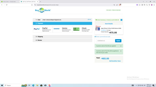BuyBackWorld checkout page showing BuyBackWorld coupon code box | Screenshot taken by SimplyCodes community member on May 26, 2025