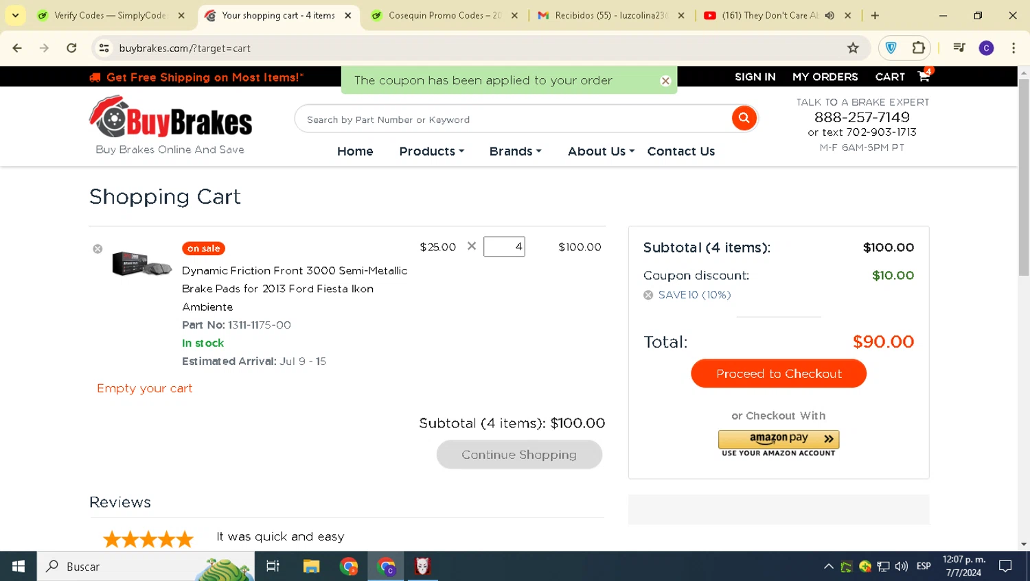 where to use BuyBrakes.com promo code box